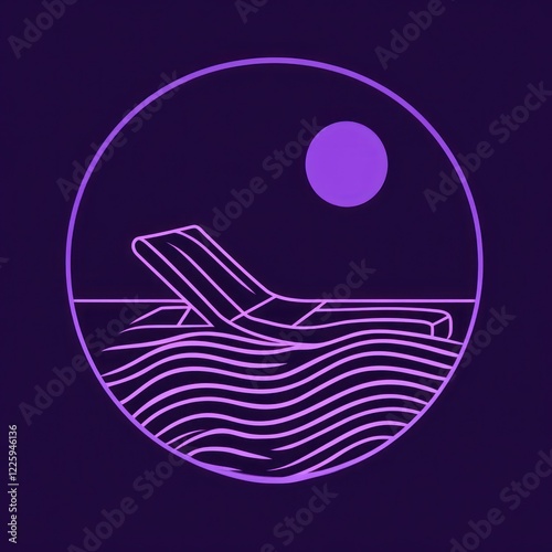 Purple Lounge Chair Floating on Water at Night photo