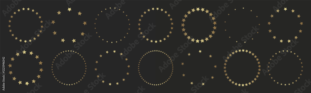 Fototapeta premium Golden stars in circle icon. Gold round frames with stars. Vector illustration graphic design