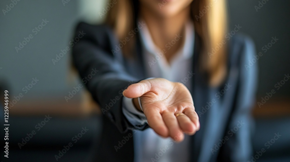 Fototapeta premium Businesswoman holding her hand out offering assistance