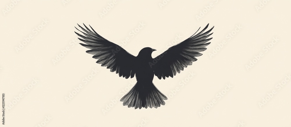Obraz premium Soaring Black Bird Silhouette - Minimalist Avian Design