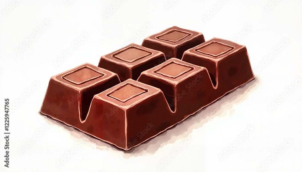Chocolate bar with segments watercolor style Chocolate bar with segments watercolor style