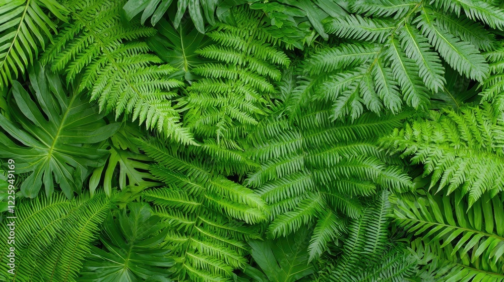 Lush green fern and tropical leaves background texture. Ideal for nature websites or designs Lush green fern and tropical leaves background texture. Ideal for nature websites or designs