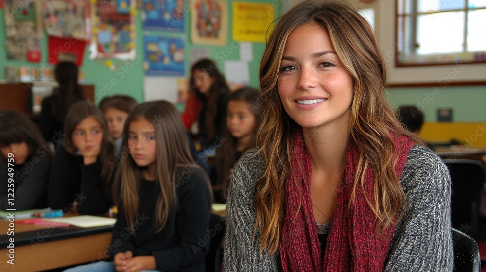 Obraz premium Smiling Young Woman Amongst School Children