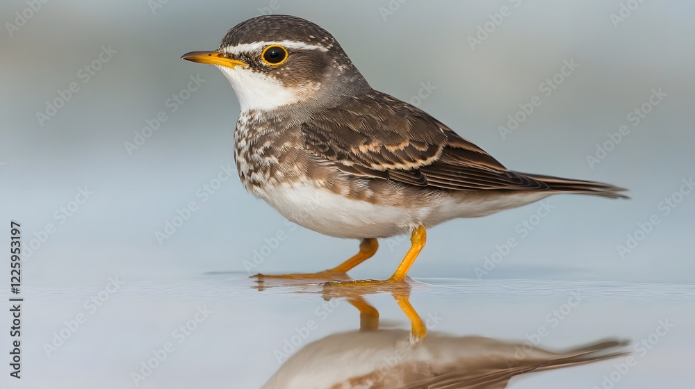 Fototapeta premium Stunning Closeup of a Small Brown Bird by Water