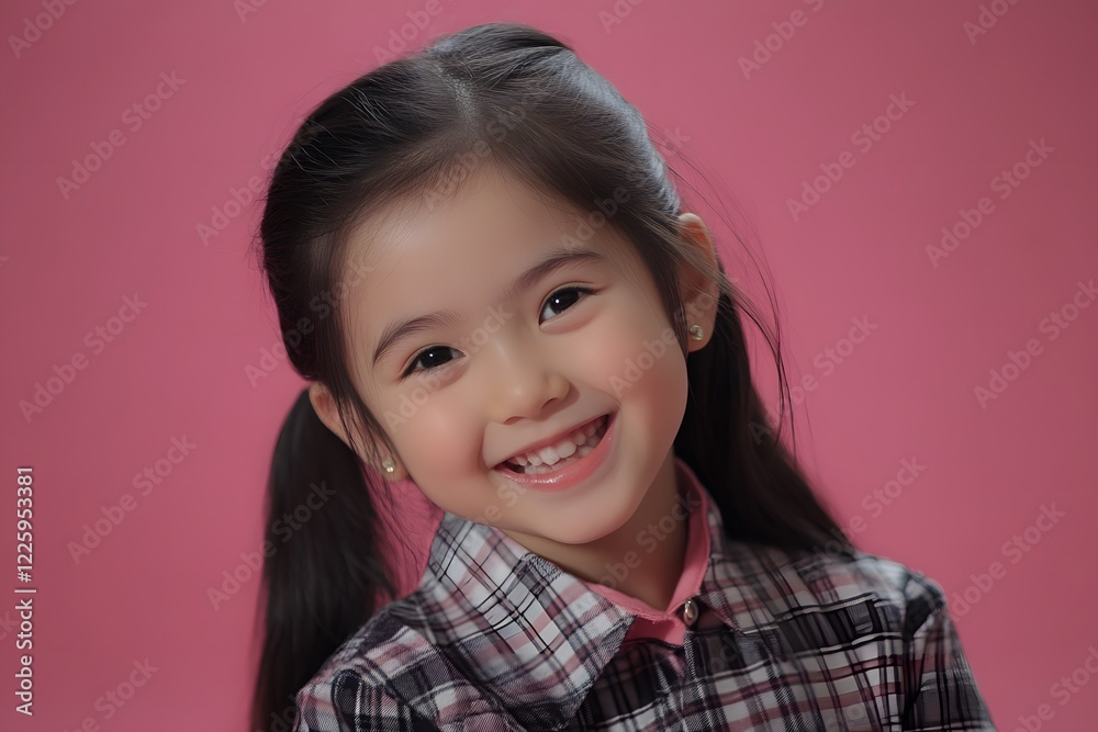 Smiling Little Girl Portrait Pink Background Happy Child Studio Shot Smiling Little Girl Portrait Pink Background Happy Child Studio Shot