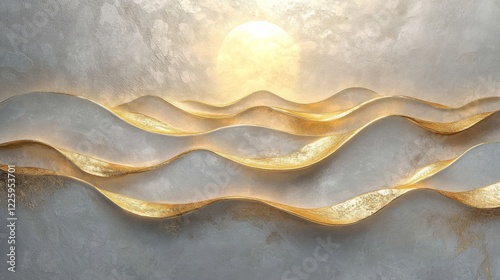 Abstract Gold Waves Over Grey Textured Background
