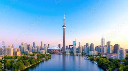 Toronto skyline sunset, cityscape, lake view, urban landscape, travel tourism