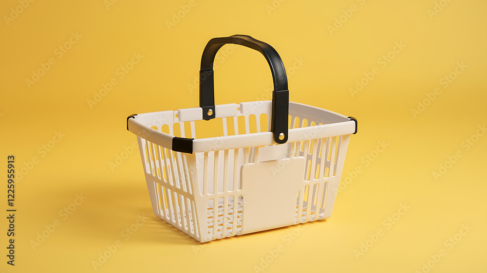 Fototapeta premium Empty White Shopping Basket on Yellow Background