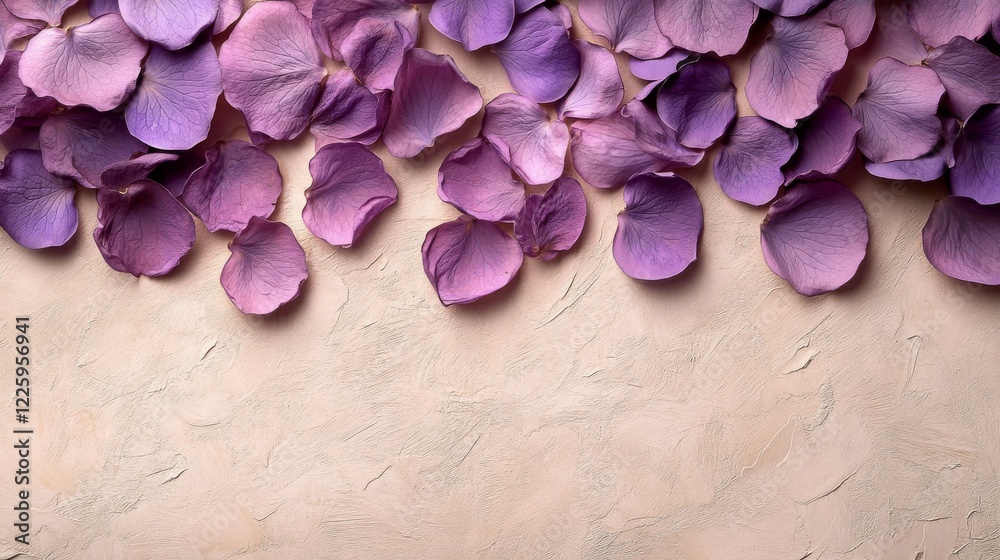 Obraz premium Purple Petals Scattered on a Beige Textured Background