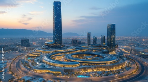 Aerial View of the Stunning Diriyah Gate, Riyadh, Saudi Arabia at Dusk