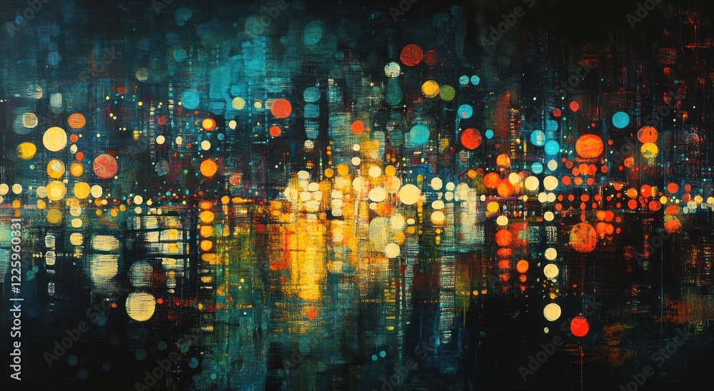 Fototapeta premium Nocturnal Cityscape: An Impressionistic Symphony of Lights