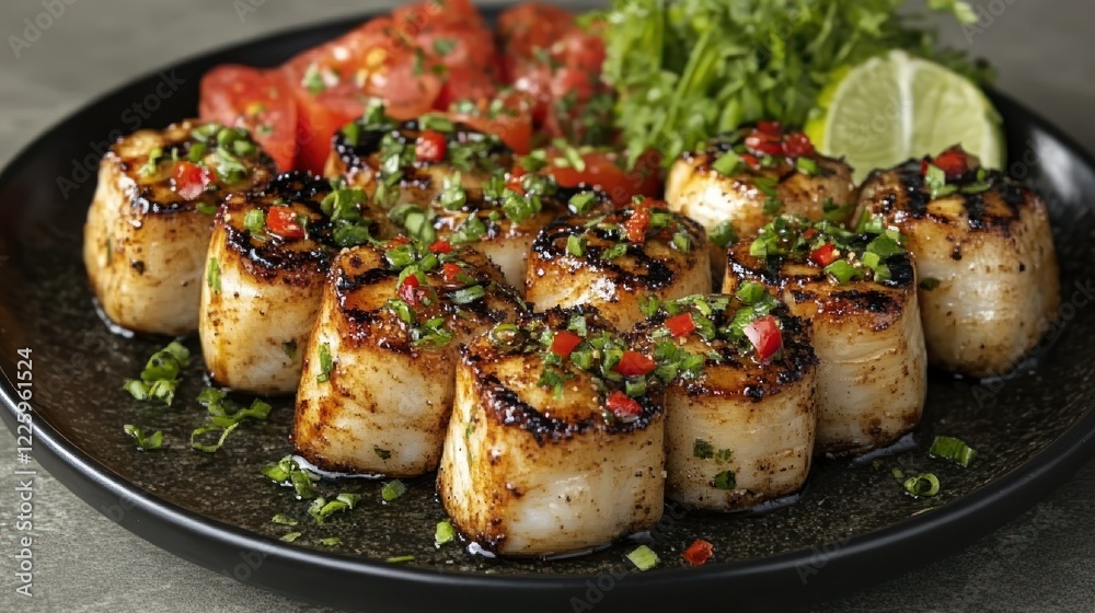 Seared Scallops with Chili-Lime Sauce and Tomato Salad Seared Scallops with Chili-Lime Sauce and Tomato Salad