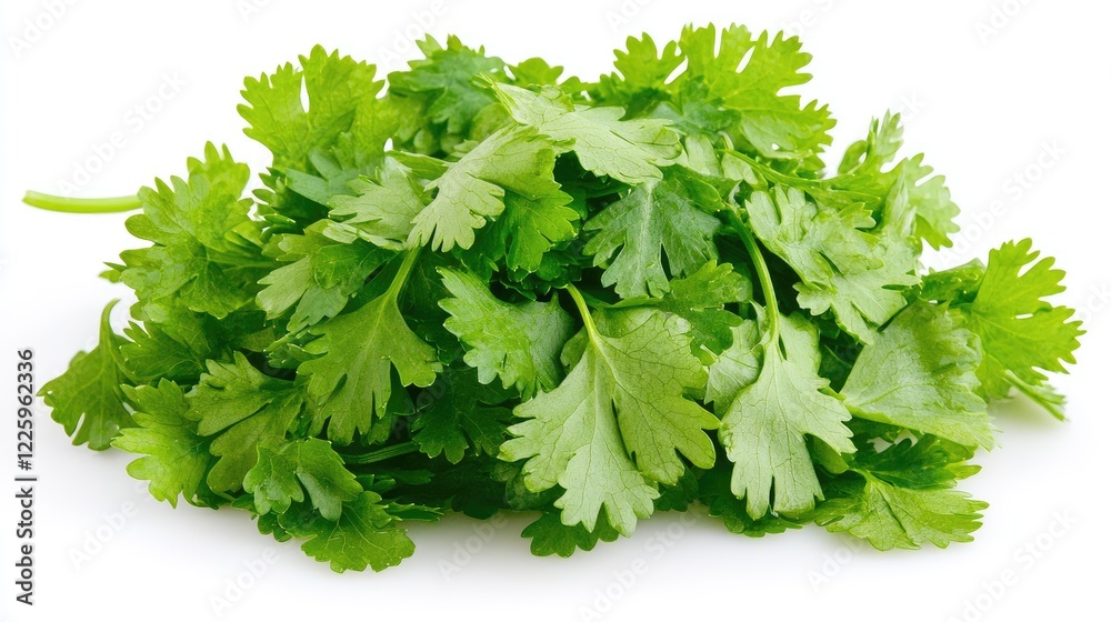 Fresh cilantro leaves, isolated on white background, for cooking recipes and culinary websites Fresh cilantro leaves, isolated on white background, for cooking recipes and culinary websites