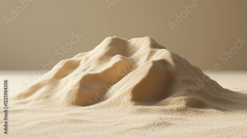 Pile of fine sand shaped like a miniature desert dune with soft lighting and natural texture photo