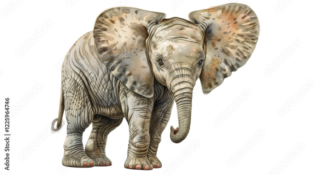 Fototapeta premium Majestic Elephant Standing in a Natural Pose Against a White Background - Vintage Illustration, Isolated on White Transparent Background, PNG