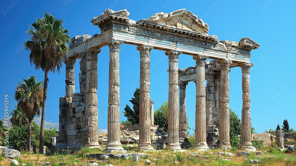 Obraz premium Ancient Ruins Stand Tall Under a Clear Blue Sky