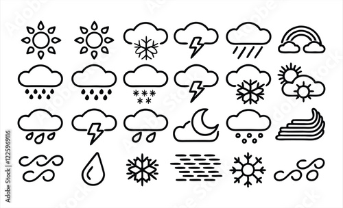 set of outline icons related to weather  linear 