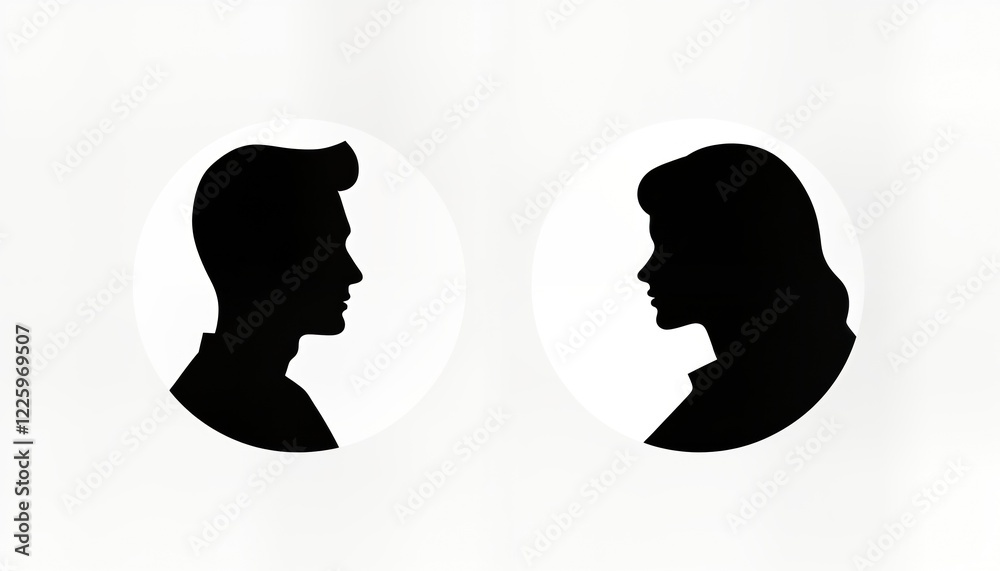 Profile silhouettes of man, woman. Modern style avatar icons. Anonymous faces. Simple black, white design. Suitable for social media profiles website templates. Generic person profiles. Ideal for Profile silhouettes of man, woman. Modern style avatar icons. Anonymous faces. Simple black, white design. Suitable for social media profiles website templates. Generic person profiles. Ideal for
