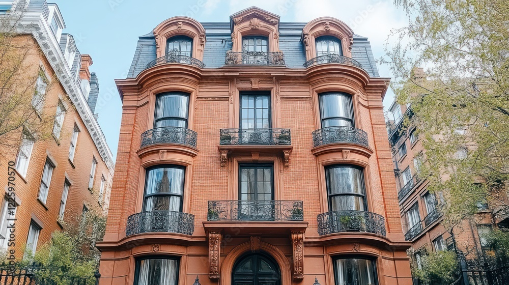 Fototapeta premium Elegant Brick Townhouse in Urban Setting