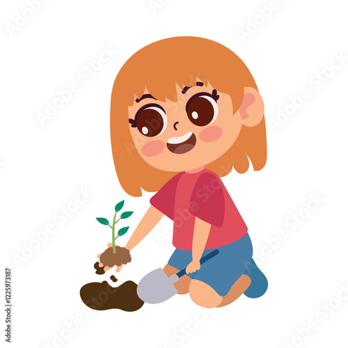 Girl kneeling planting seeds