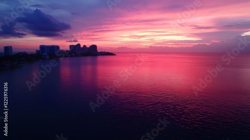 Aerial View of Fort Lauderdale Skyline at Sunset with Vibrant Colors
