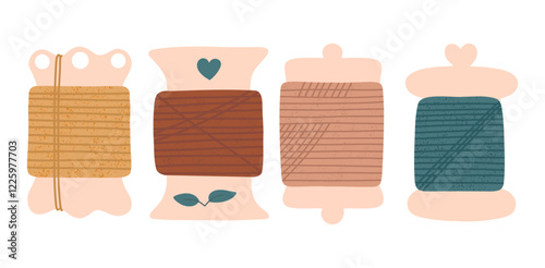 Threads for sewing, cross stitch. Needlework and creativity vector hand draw set elements.