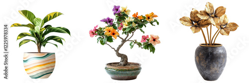 various decorative indoor plants in pot, home decor element