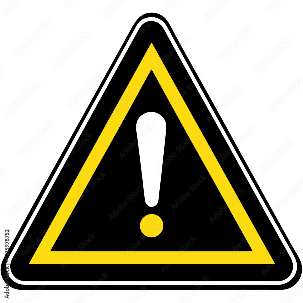 Warning sign with an exclamation mark in a triangular shape and bold yellow and black design
Warning sign with an exclamation mark in a triangular shape and bold yellow and black design