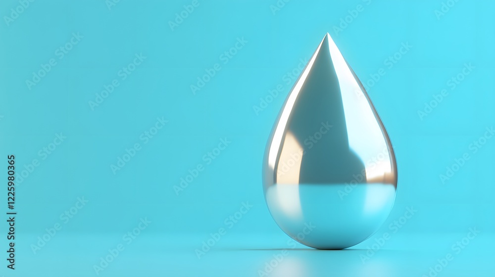 Fototapeta premium Reflective Silver Drop Minimalist 3D Render