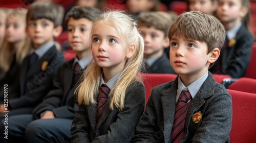 Attentive Young Students in School Assembly