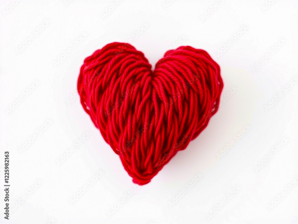 Knitted heart made of red wool threads. light white background. Knitted heart made of red wool threads. light white background.