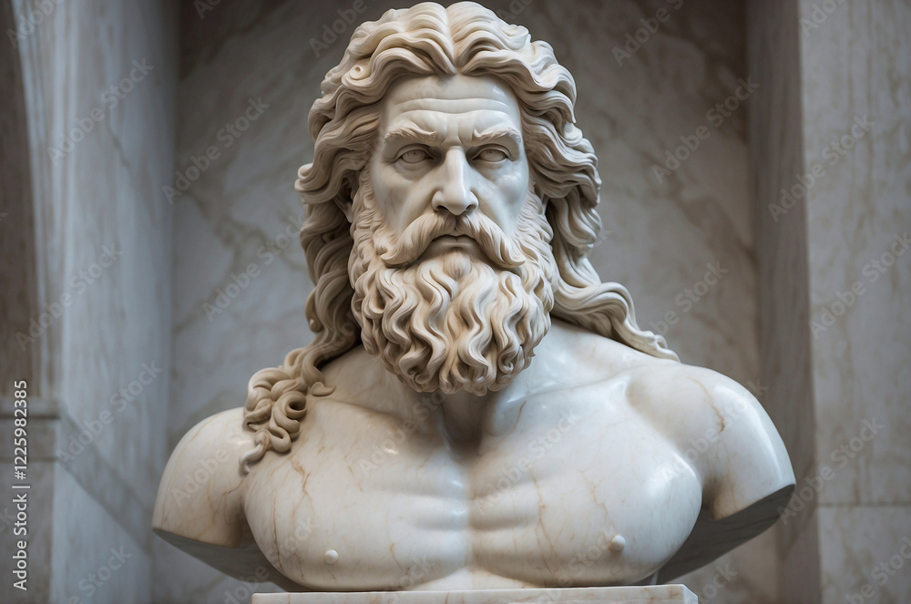 High-Resolution Marble Bust of Zeus with Intricate Details, Capturing the Strength and Majesty of Classical Greek Art High-Resolution Marble Bust of Zeus with Intricate Details, Capturing the Strength and Majesty of Classical Greek Art