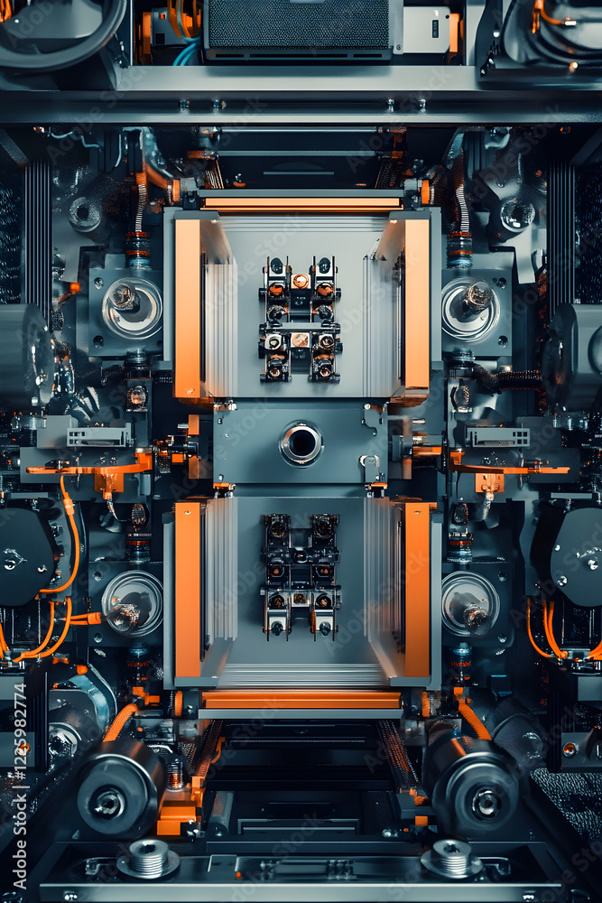 Overhead View: Laser Components in 3D Printing's Intricate Setup for Precision Manufacturing Overhead View: Laser Components in 3D Printing's Intricate Setup for Precision Manufacturing