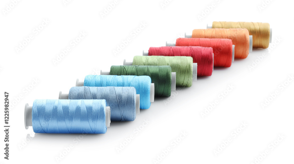 Spools of bright sewing threads isolated on white Spools of bright sewing threads isolated on white