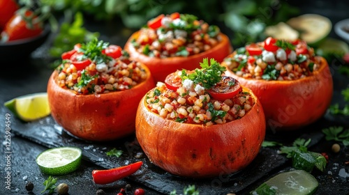 Delicious Stuffed Pumpkins with Bulgur, Tomatoes, and Feta