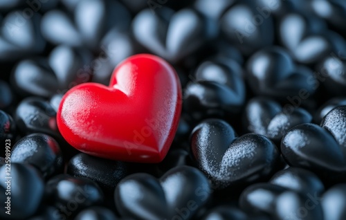 A red heart balloon in a 3D rendering, set against a background conveying the concept of true love photo