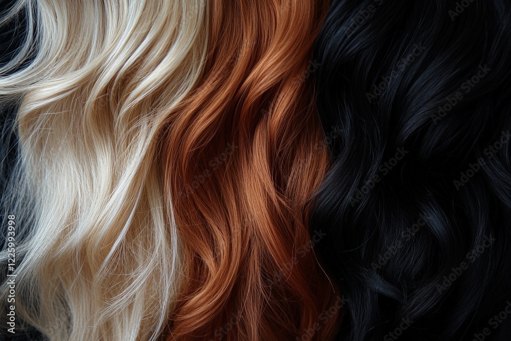 Naklejka premium Diverse hair colors displayed in flowing waves for creative inspiration and styling ideas