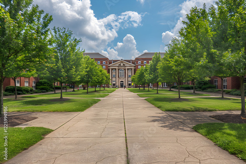 Scenic View of Owensboro Community College Campus Amidst Verdant Greenery under a Clear Blue Sky