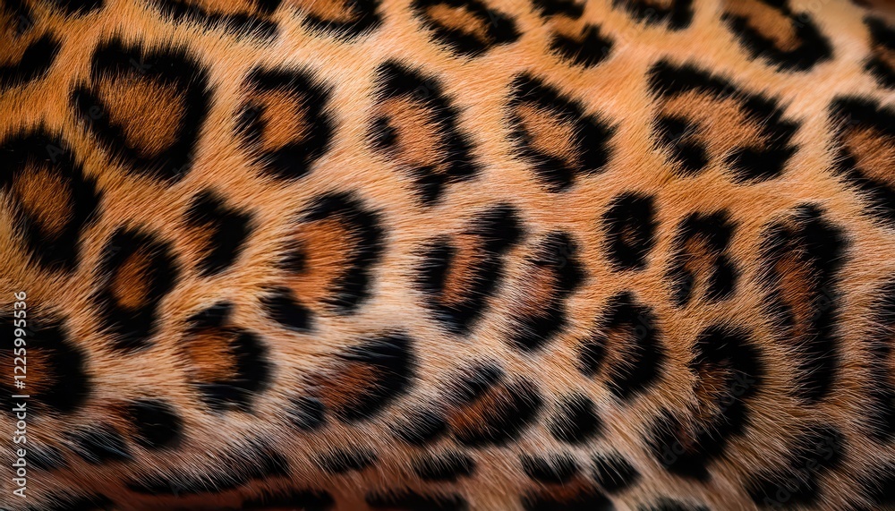 Detailed Faux Leopard Print Fur Texture Background with Subtle Shine and Intricate Pattern, Showcasing Rich Tones and Complex Design Elements, Ideal for HighEnd Graphics and Digital Artwork.