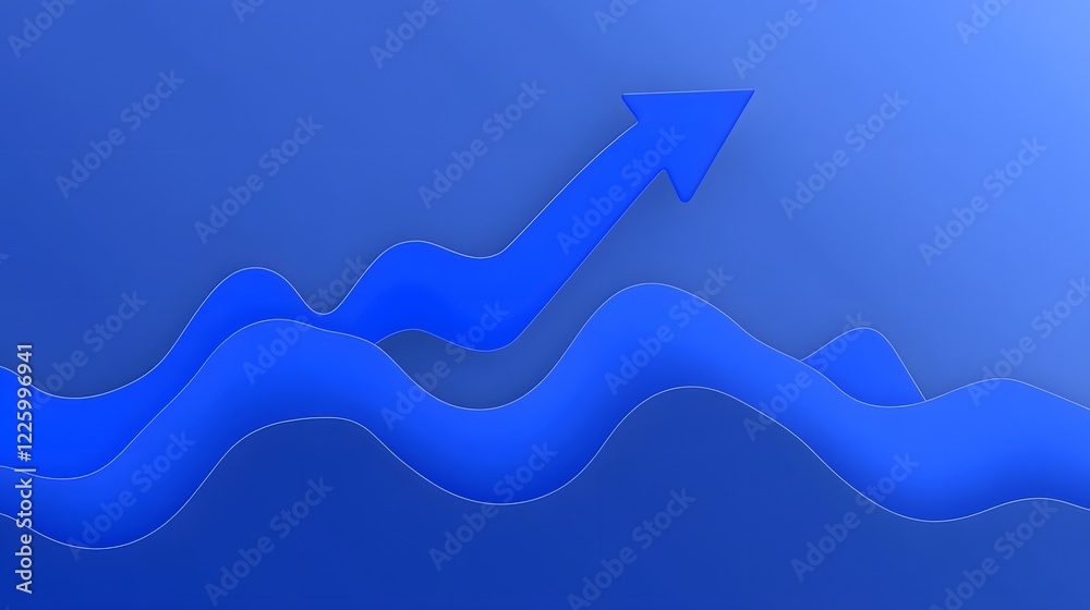 Abstract Blue Waves with Upward Arrow Growth Chart