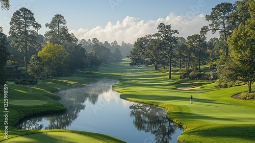 Serene Golf Course Landscape: A Picturesque Morning at the Augusta National Golf Club