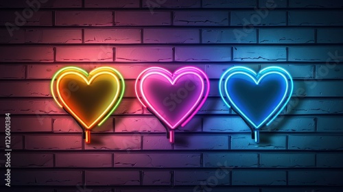 Bright, abstract neon backdrop adorned with glowing hearts  perfect for a minimalistic Valentines Day celebration.
