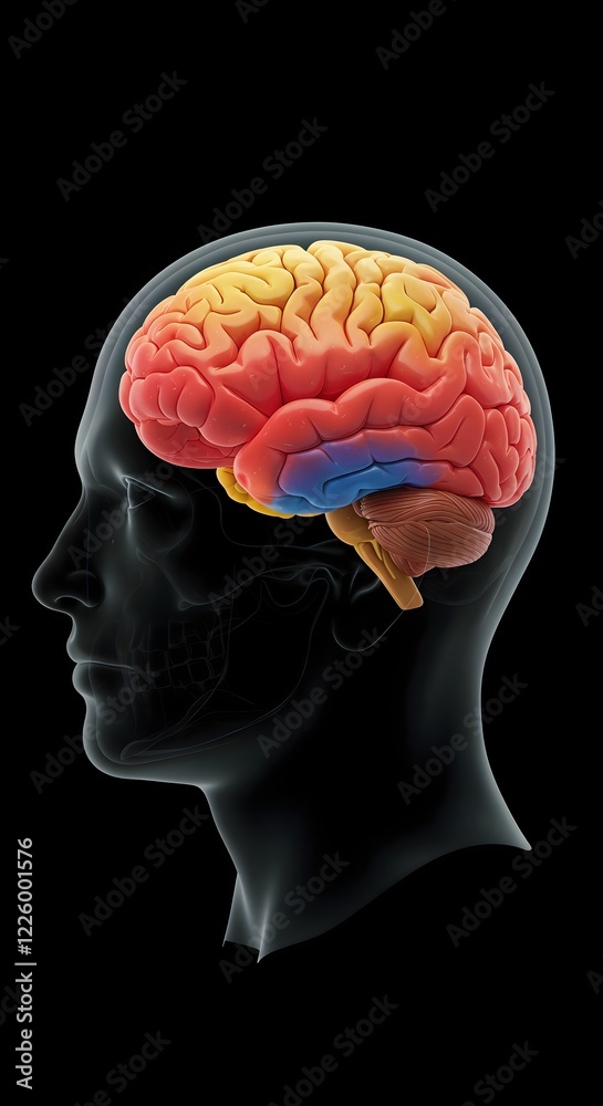 Obraz premium Detailed 3D rendering of the human brain with colorful regions, perfect for medical and scientific research or educational materials