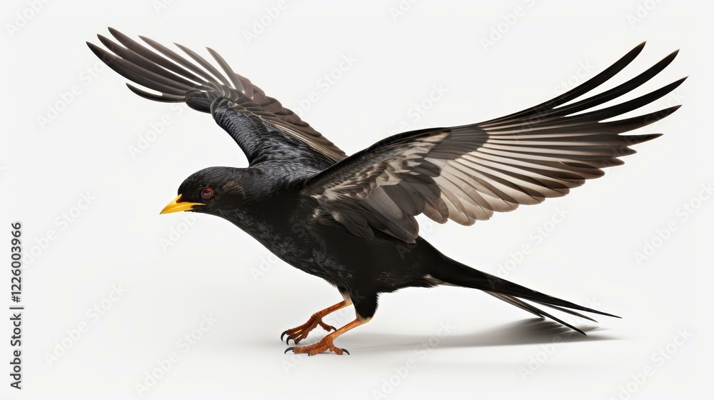 Obraz premium A graceful swallow bird perched elegantly, showcasing its vibrant plumage against a clean white background.