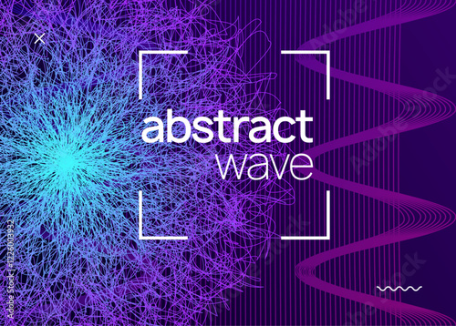 Techno Magazine. Violet Dance Event. Party Poster. Night Club Trance Template. Soundwave Beat Illustration. Festival Vector. Green Sound Banner. Blue Techno Magazine