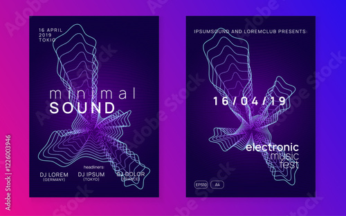 Dance Poster. Violet Techno Flyer. Dj Event. Night Club Concert Graphic. Blue Sound Magazine. Psychedelic Audio Illustration. Electro Cover. Green Dance Poster