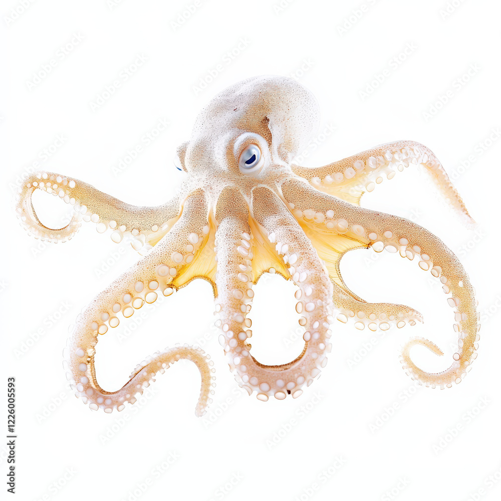 Obraz premium Pale Octopus in Mid-Air, Isolated.