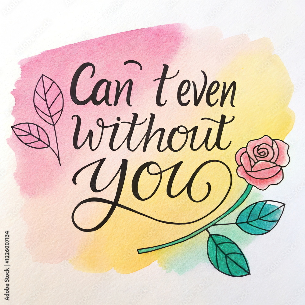 Obraz premium Watercolor love quote with rose illustration