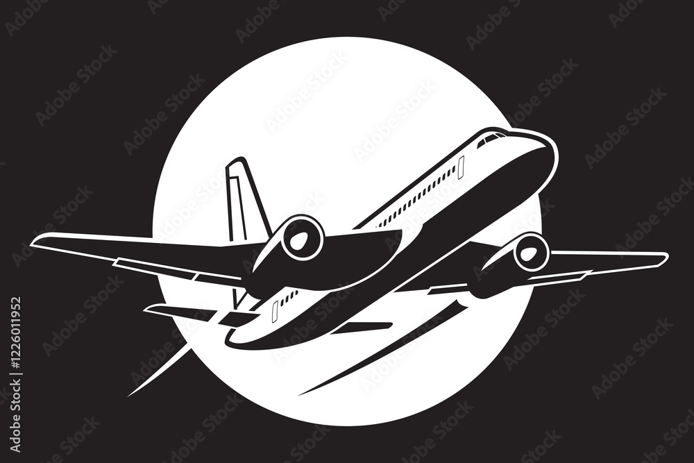 Airplane passes in front of the sun – vector illustration Airplane passes in front of the sun – vector illustration