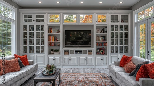 Elegant Sunroom with Custom Built-in Entertainment Center